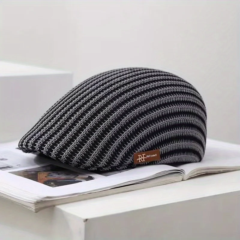 

Linen Blend Newsboy Cap Beret Breathable Hollow Knit Peaked Cap with Tag Casual Hat for Summer Outdoor Travel Daily Wear