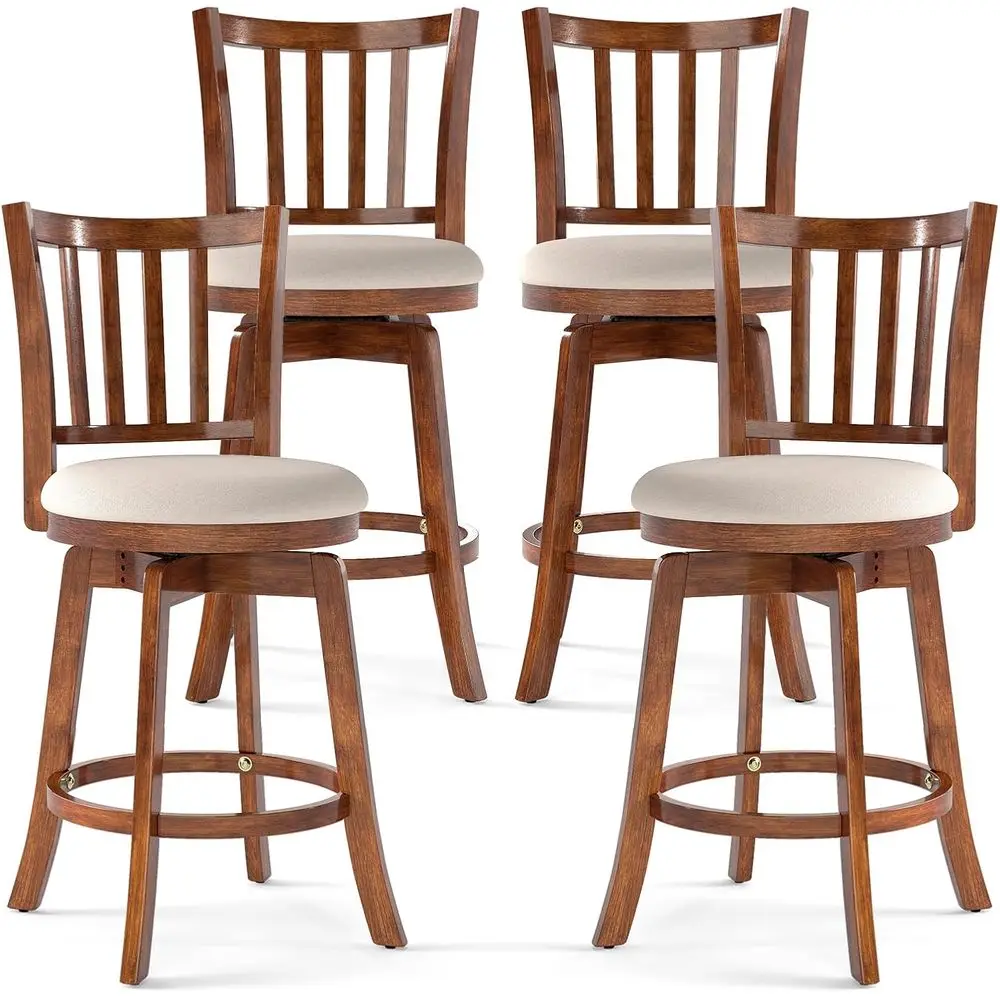 

Набор из 4 поворотных барных стульев: обивка спинки и сиденья, резиновое дерево, идеально подходит для кухонных островов, пабов (42.5)