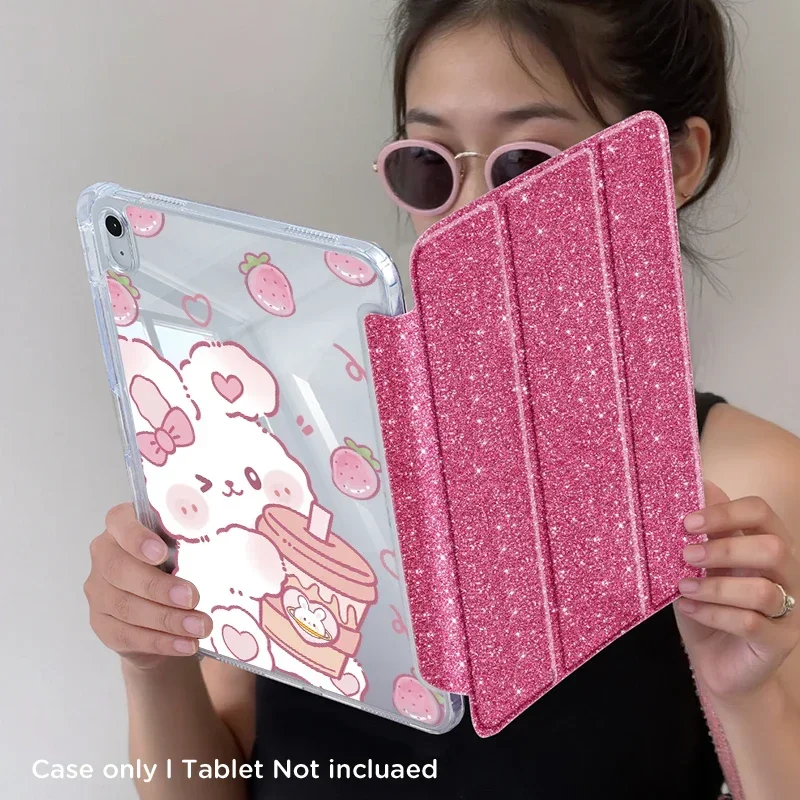 

Блестящий розовый/фиолетовый чехол/подставка для iPad Air 4/5/6/7, iPad10/11, Pro 11, mini 6/7, 10,2 дюйма Складной, с прорезью для ручки, автоматическое пробуждение/сон.