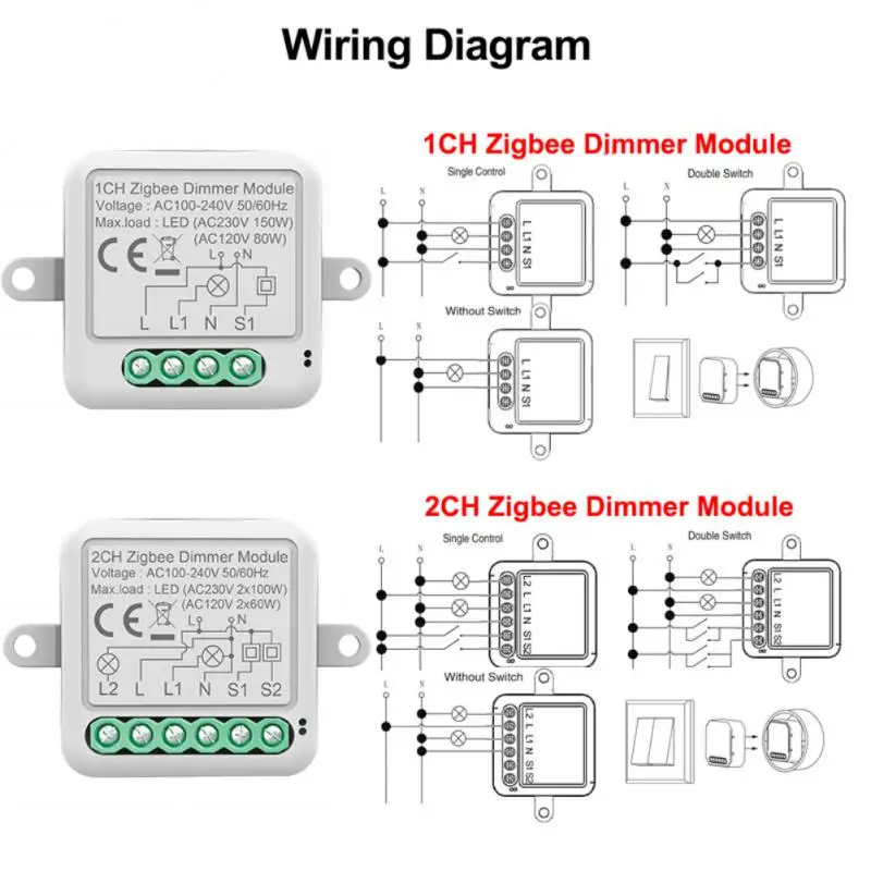 Tuya Wifi Wireless 10A 1/2Gang Module Mini Dimmer Interruptor telecomando circuito elettrico interruttore luce intelligente