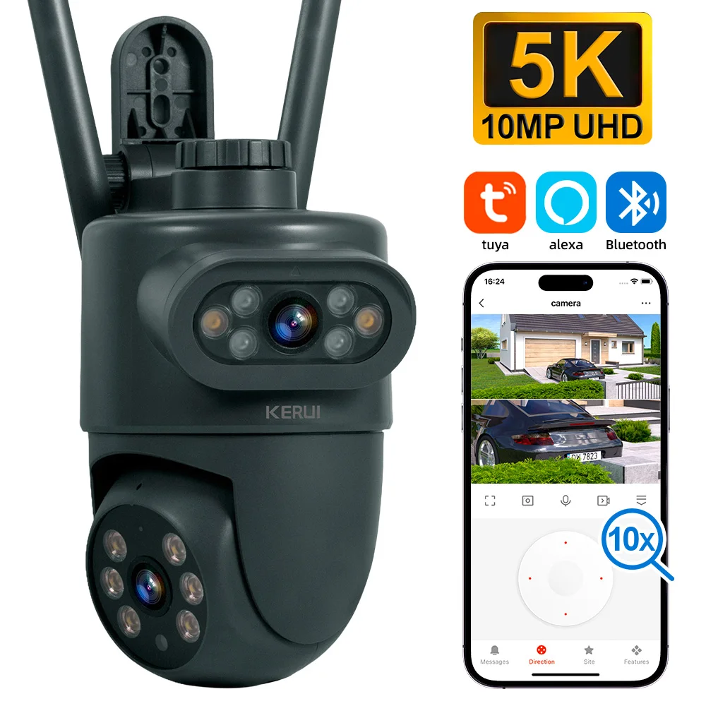 KERUI PTZ 10MP 5K Dual Objektiv WiFi IP Kamera Outdoor Tuya Smart Home Sicherheit CCTV Video Überwachung Menschlichen erkennung Drahtlose