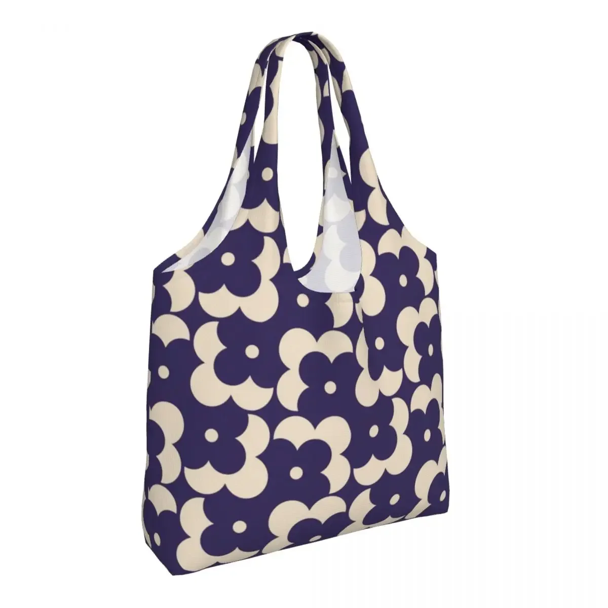 Custom Flower Shadow Dot Navy Canvas Shopping Bags Women Recycling Large Capacity Grocery Orla Kiely Tote Shopper Bag Handbags