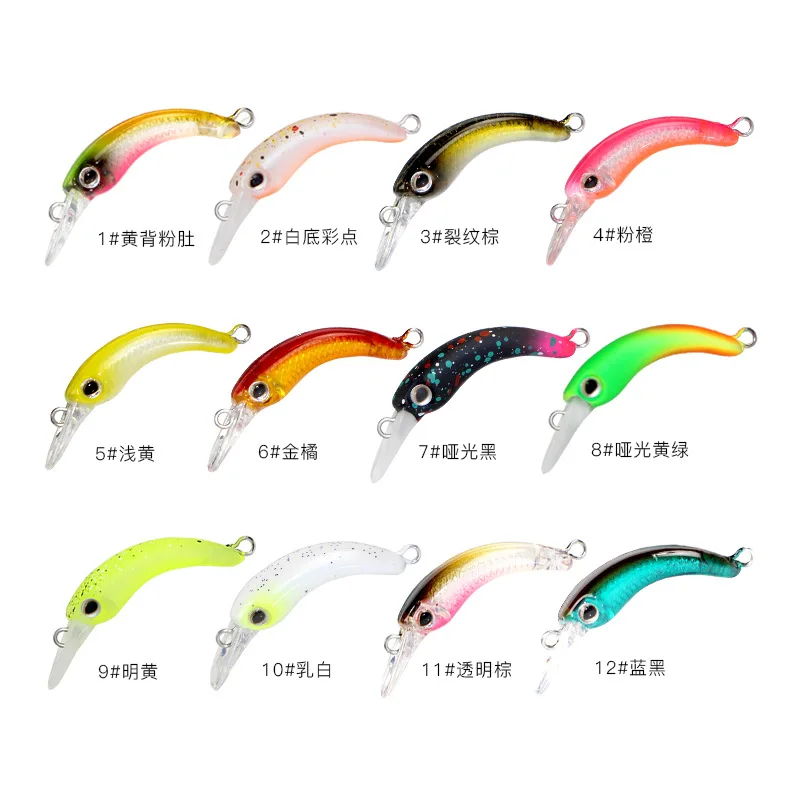 

12pcs 40mm 1.2g Floating injured Fishing Lure Micro lures Artificial Minnow Bait wobblers for Trout Bass Perch