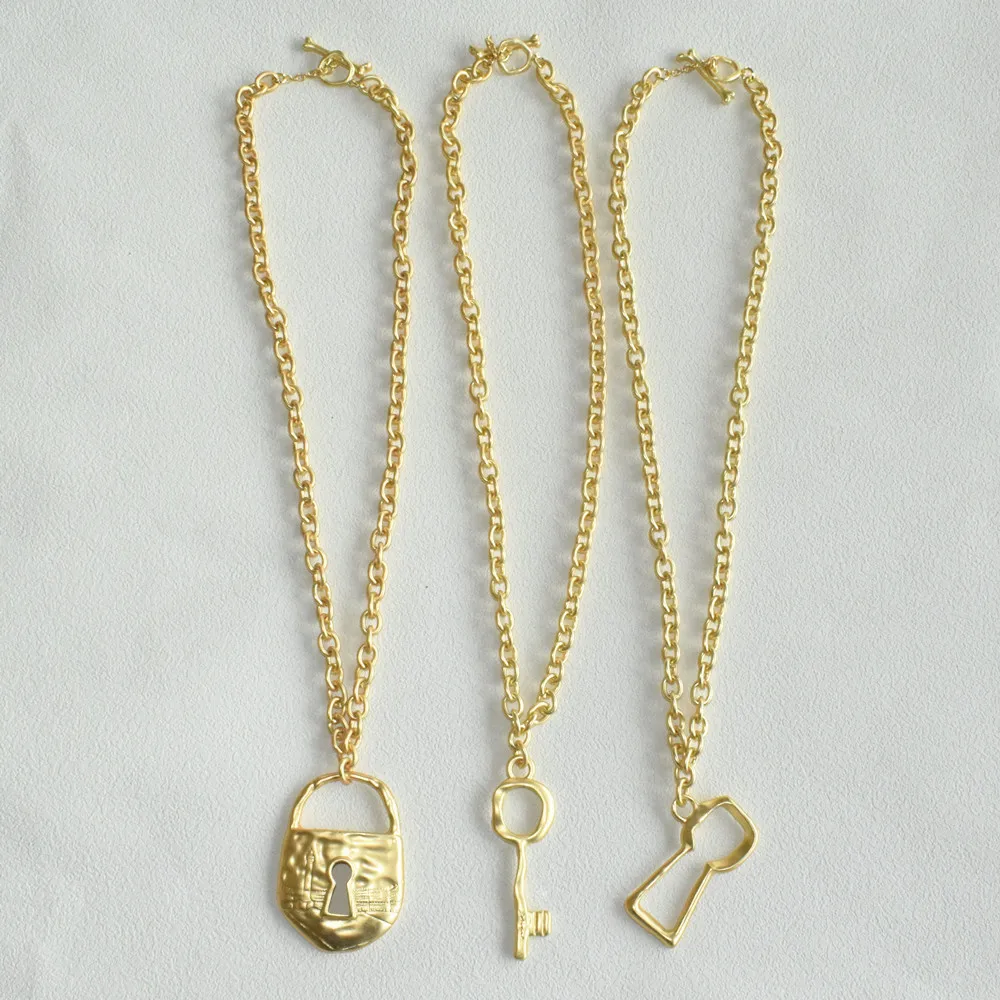 Marken-Modenschau Metall-Legierung Schlüsselschloss-Anhänger Halskette für Damen Modeschmuck Wunderschöne Pulloverkette Statement-Accessoire – Detail 8