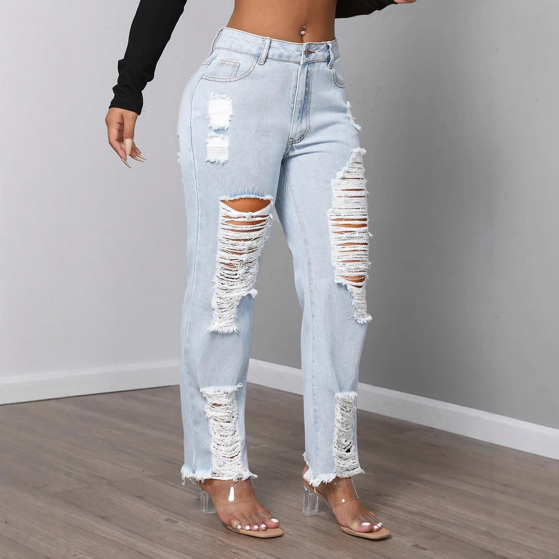 2025 Spring and Summer New Trendy High Street Men Ripped Jeans Y2k Hip-hop Gothic Slim-fit Pants Harajuku Street Fashion Jeans