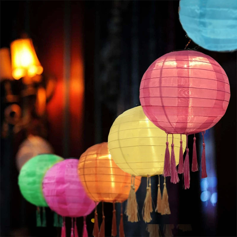 12 Inch Waterproof Solar Chinese Lantern Cloth Hanging Lamp Outdoor Festival Wedding Birthday Party Garden Hanging Lamp Decor