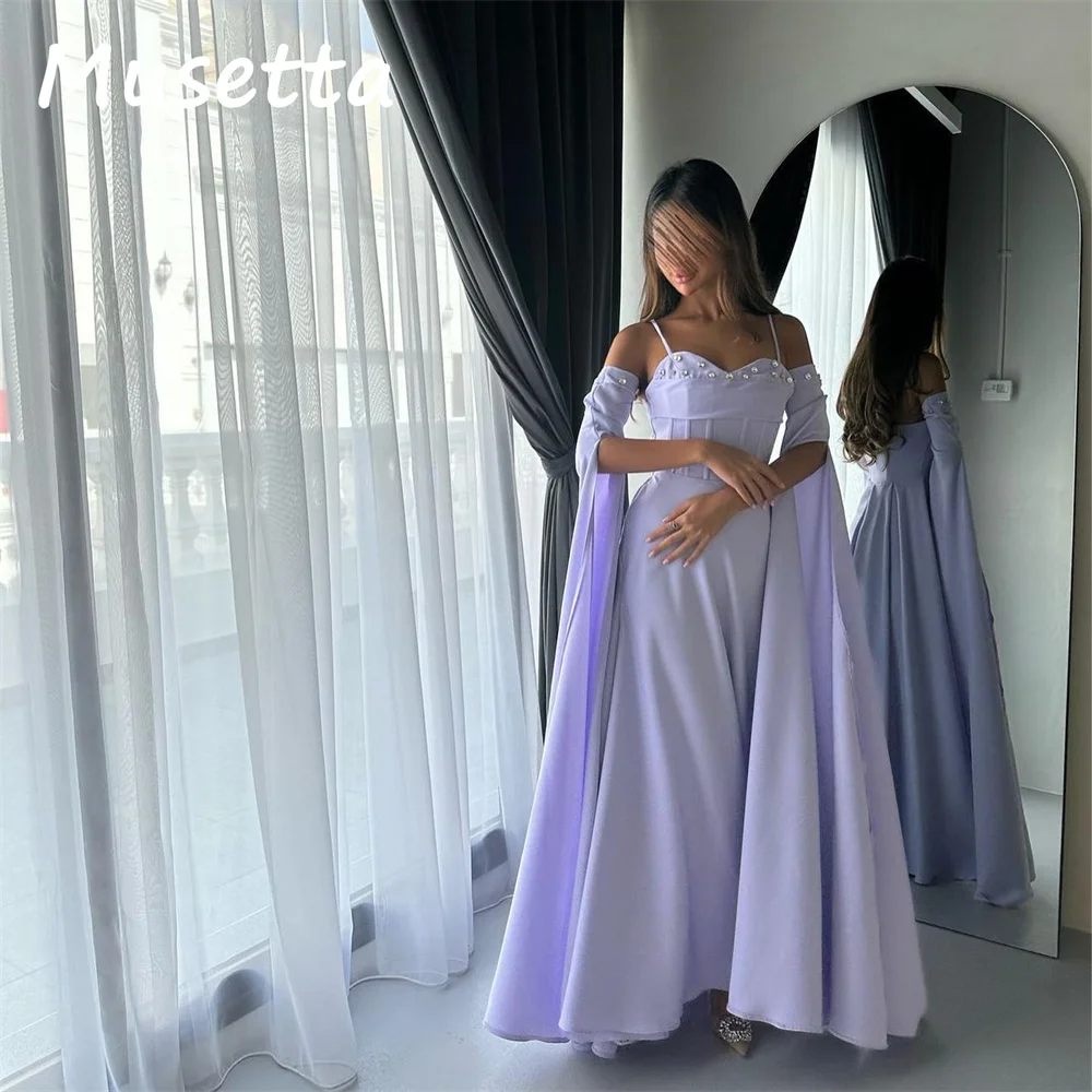 

Musetta Фиолетовое вечернее платье трапециевидной формы в форме сердца на бретельках с половиной рукавов и складками Вечернее платье для выпускного вечера فساتين سهرة по индивидуальному заказу