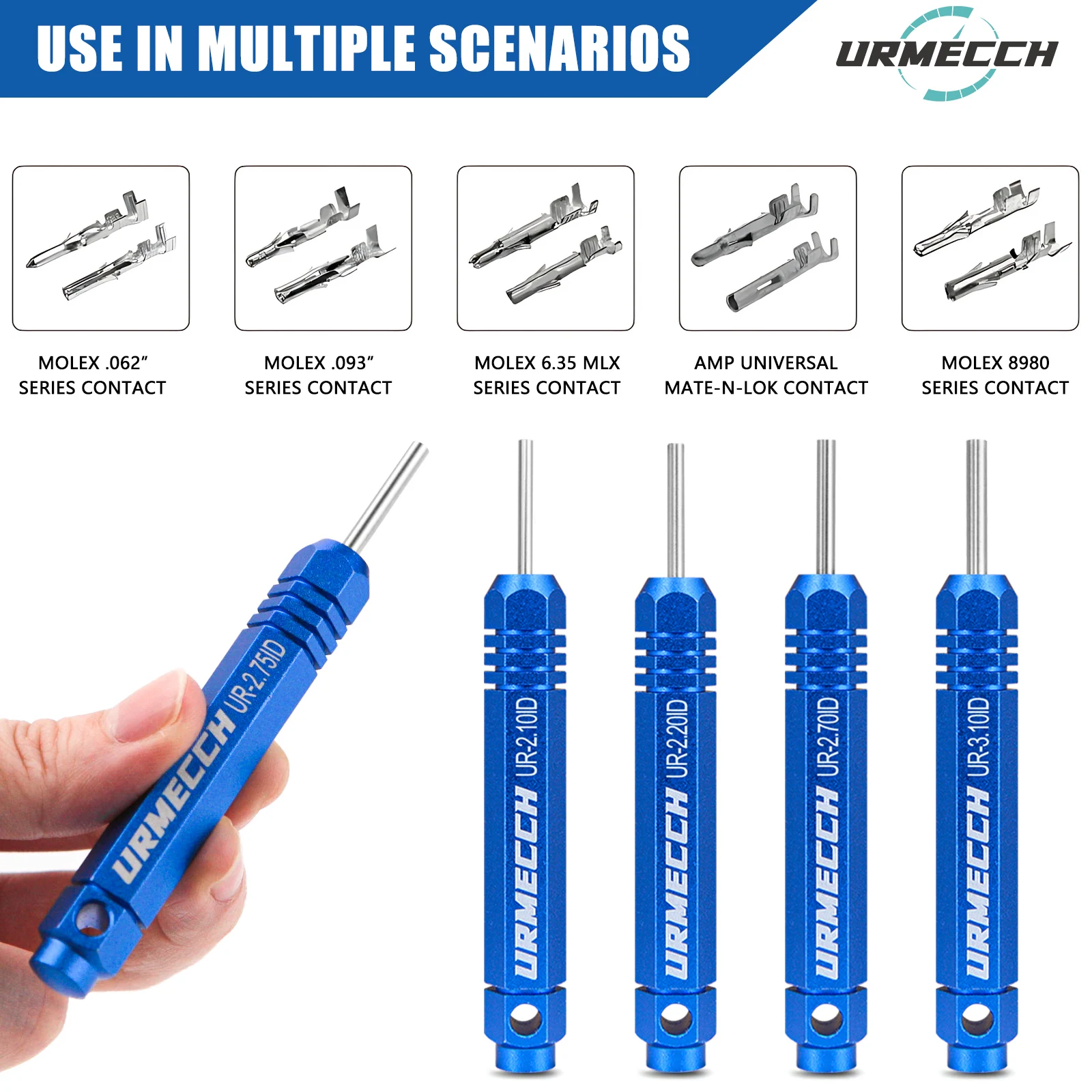 URMECCH 5pcs Pin Extractor Terminal Removal Tools Kit for JST/AMP /Molex Socket Connectors Male and Female Connector Tube Type