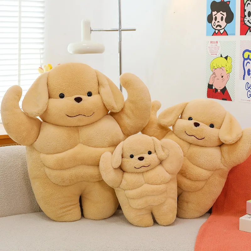 Jouet en peluche chien musculaire 35-65cm, chien en peluche décoratif à collectionner, figurines d'animaux en peluche pour chambre à coucher, salon, décoration de voiture