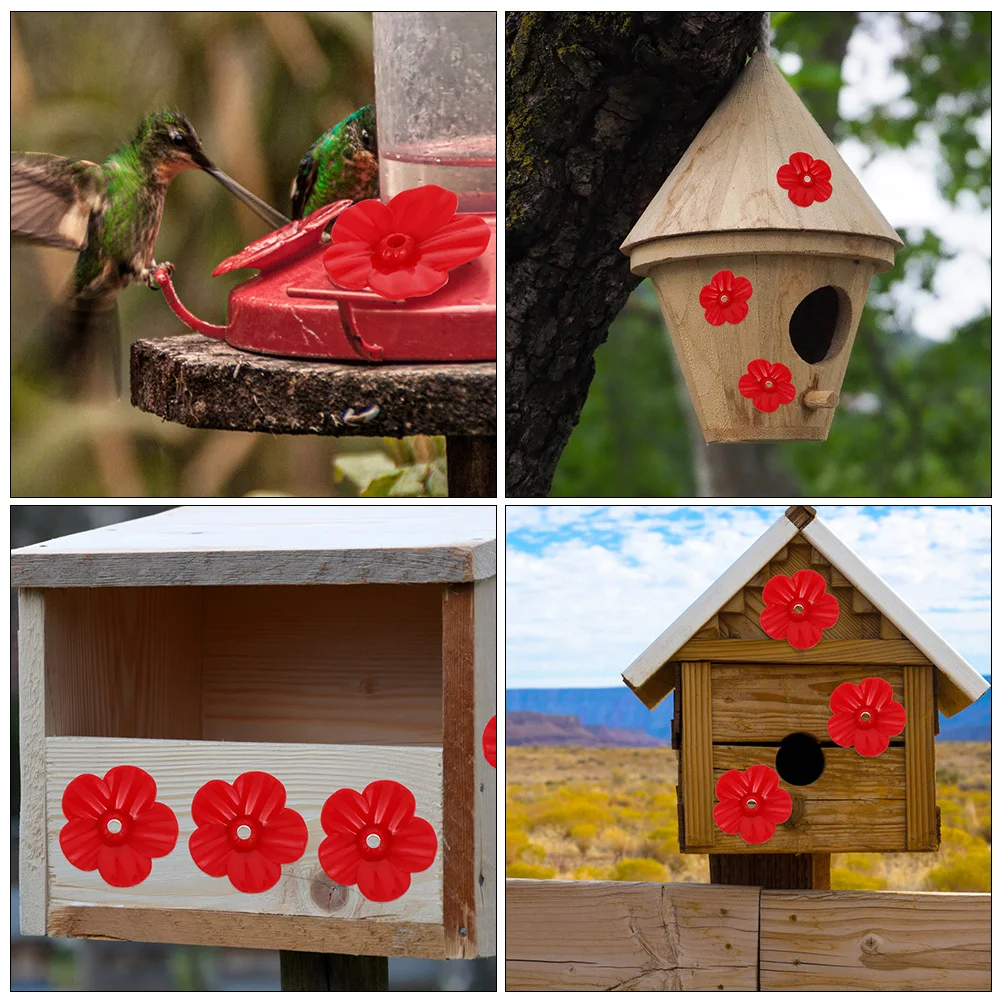 

30pcs Feeder Flower Ornament Hummingbird Feeder Replacement Parts Plastic Fittings Decor Accessory For Bird Feeders Red