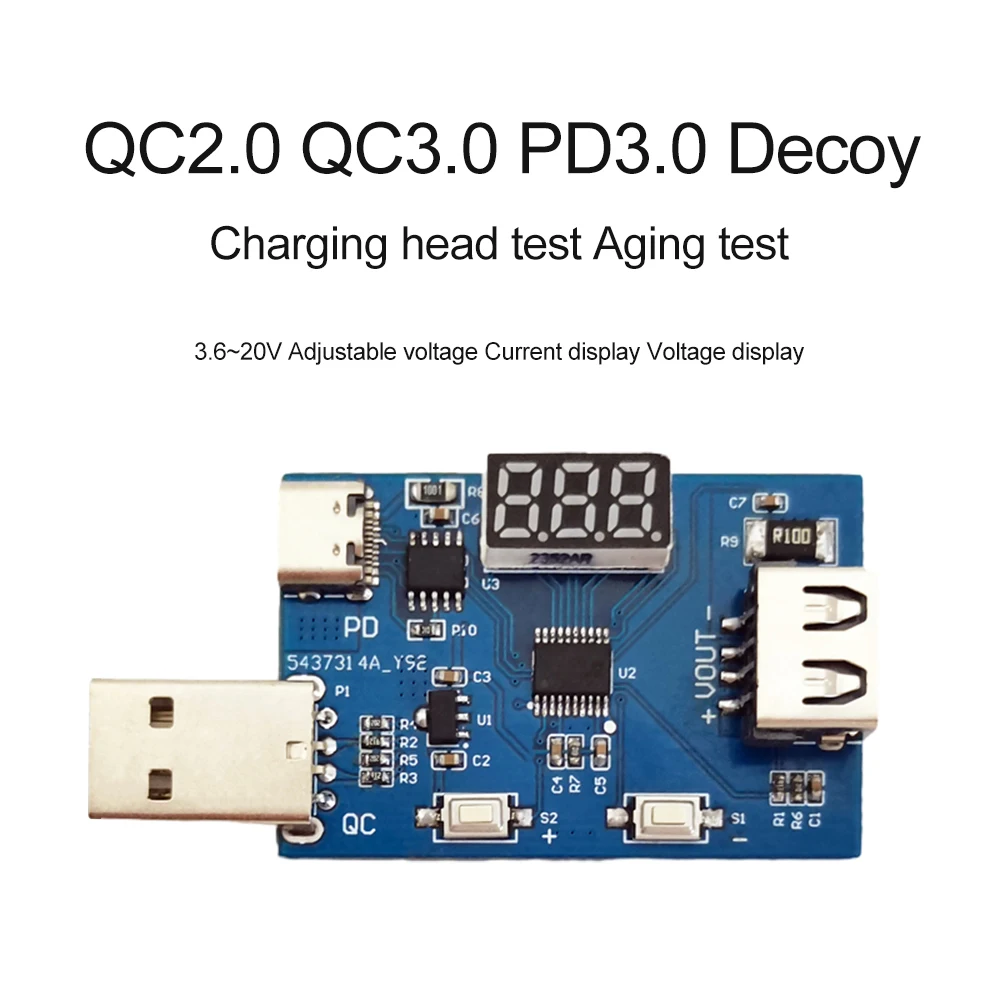 

3.6~20V adjustable voltage charging head aging test module QC2.0 QC3.0 PD3.0 decoy