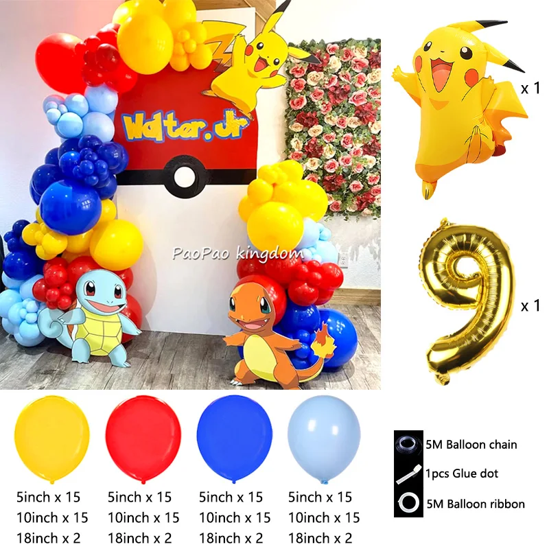 Liebliches Pikachu-Themen-Ballon-Dekorationsset Cartoon-Folienballons Blitzballon-Set Kindergeburtstags-Party-Deko-Zubehör – Detail 18