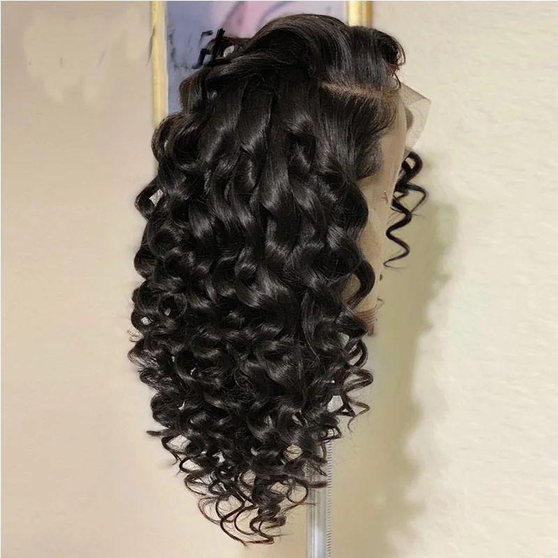 

Natural Black 180% Density 26 Inch Medium Long Deep Wave Curly Lace Front Wig For Women with Baby Hair Daily Glueless Preplucked