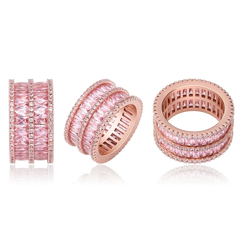 Iced Out CZ Ring Men Hip Hop Jewelry Full Pave Rectangle Zircon Stone Wide Band Ring Streetwear Fashion Finger Accessories