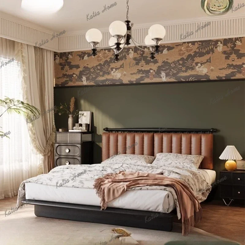Best Sellers Designer Black Double Beds Modern Leather Headboard Floor Wooden King Bed Frame Adults Sleeper Camas De Dormitorio
