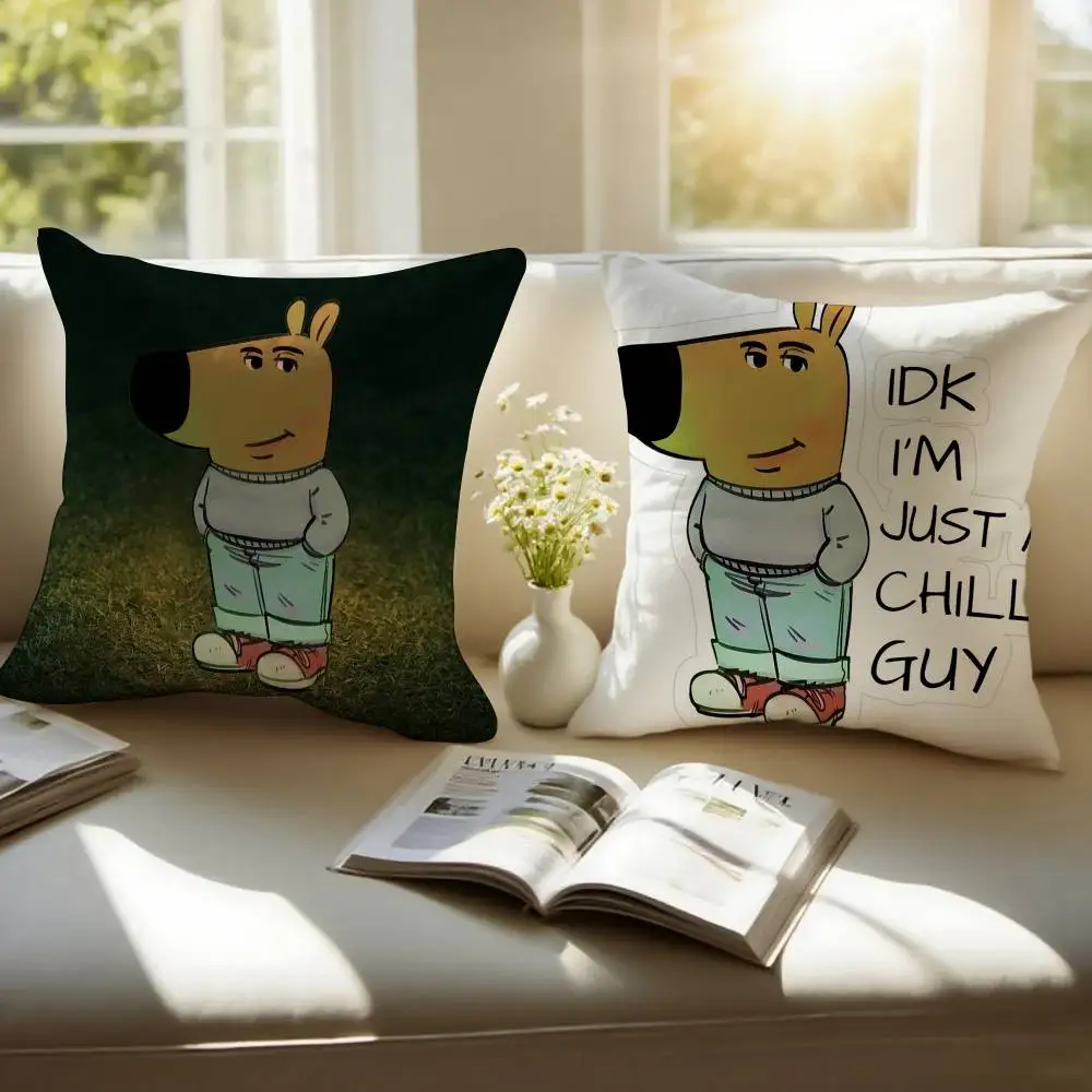 C-Chill Guy Pillow Case Anti-dustmite Pillowcase Invisible Zipper Silky Short Plush Sofa Cushion Cover