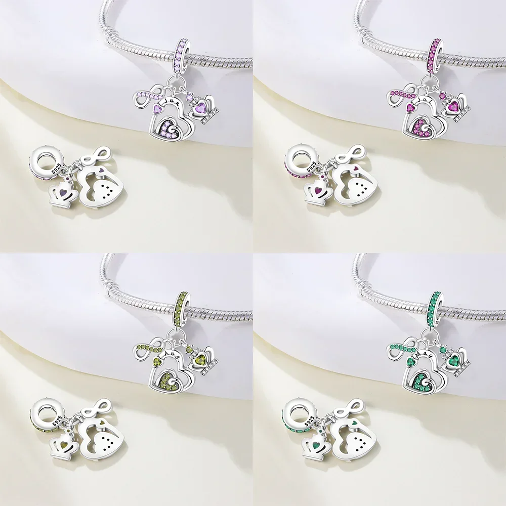 Charms Plata 925 Originales Month Heart-shaped Love Beads for 925 Sterling Silver Bracelet Beads Jewellery Making Women's Gift
