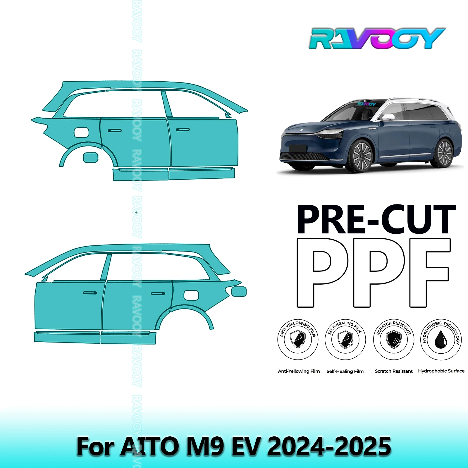 

For AITO M9 EV 2024-2025 8.5mil Clear Matte Pre-Cut PPF Door & A/B Pillar Kit TPU Paint Protection Film Set