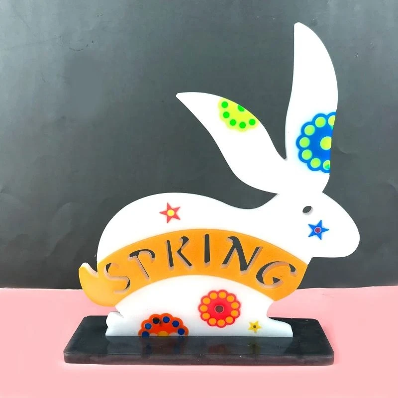 F92dイースターウサギバニーデスクトップ装飾エポキシ樹脂カビのテーブルサインプラーク図
