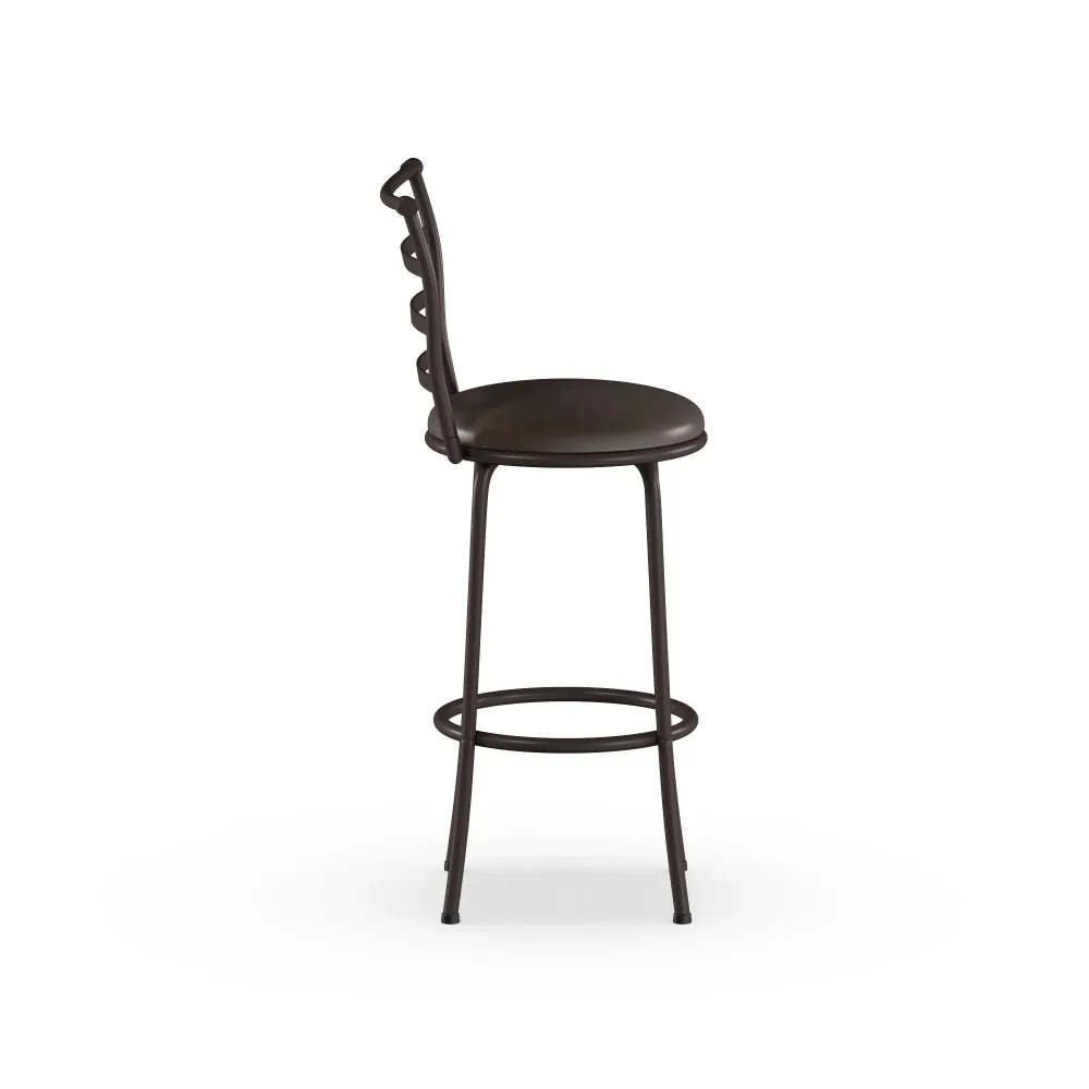 Ajustável Bronze Ladder Voltar giratória Barstool, Assento de couro Vegan Espresso, 24 "ou 29", 3 Pacote