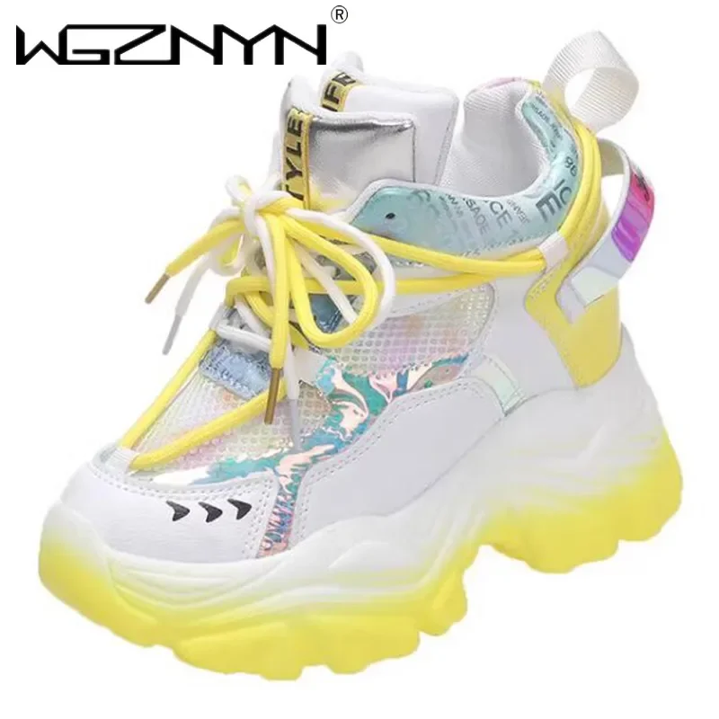 9.5CM Women Chunky Sneakers Hidden Heels Ladies Wedge Casual Shoes High Platform Autumn Breathable Mesh Shoes Women Dad Sneakers