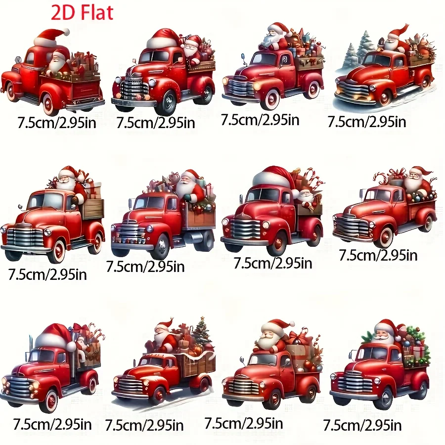 12pcs Rustic Wooden Christmas Trucks with Santa Festive Holiday Hanging Decor Christmas Tree Ornament Room Party Decoration