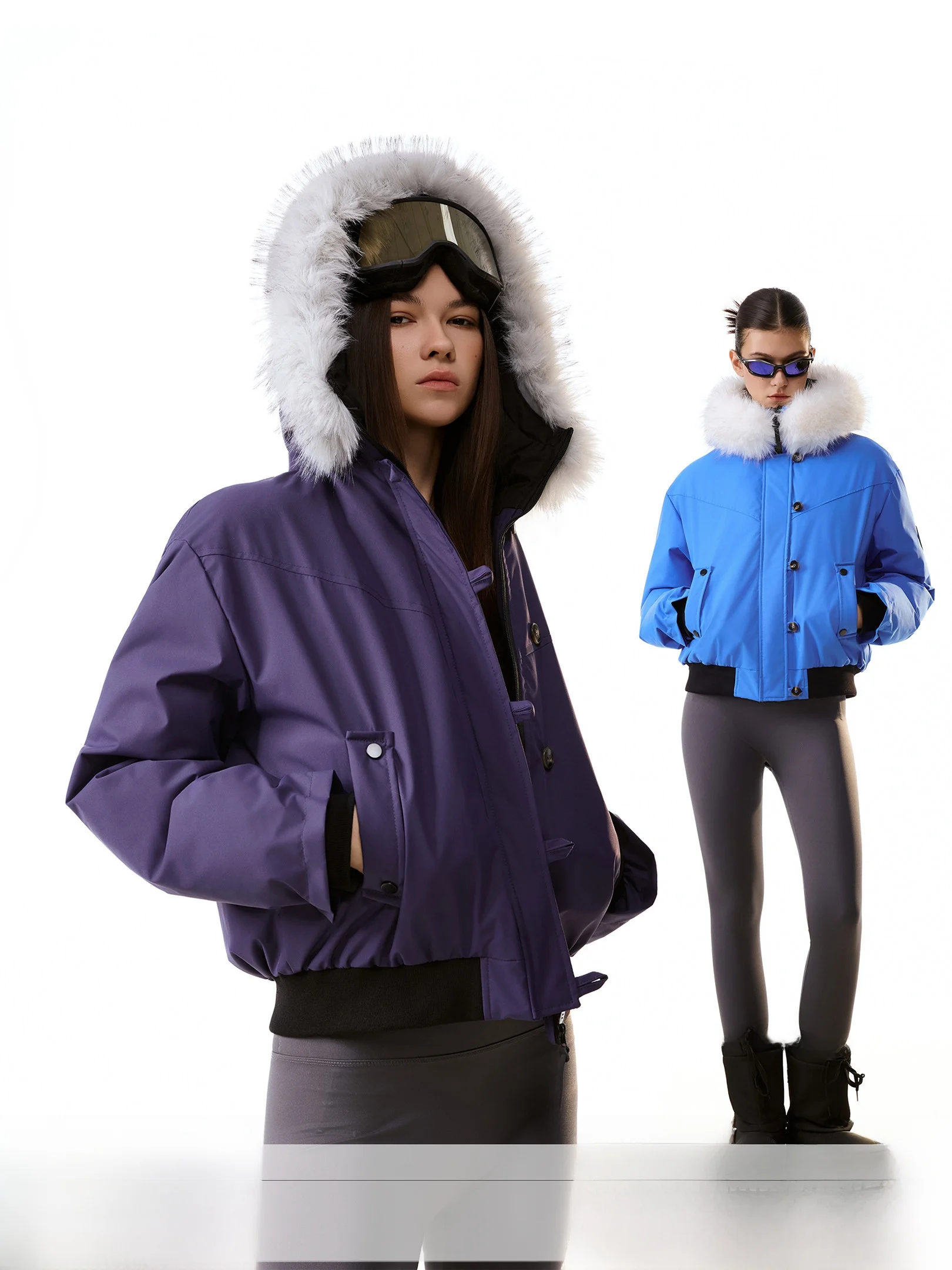 Ich Mode Women's Cotton Parka Coat with Large Fur Collar Color Block Design Winter Warm Casual Style Short Length Zipper Closure