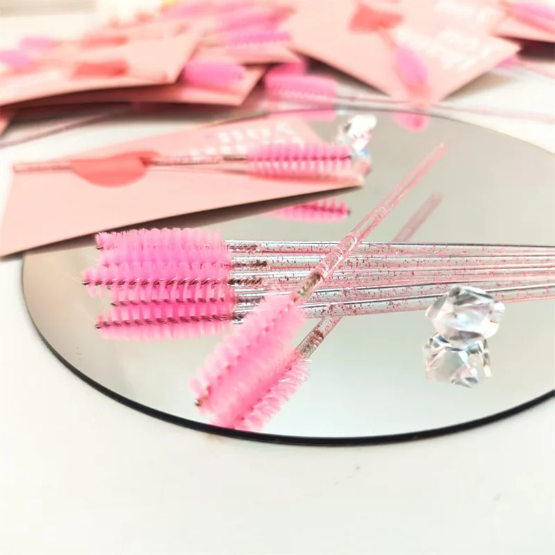 10/50 Stück Einweg-Wimpernbürsten, Mascara-Stäbchen mit rosa Kristallgriff und Dankeskarten, Wimpernlifting-Make-up-Tools – Detail 5