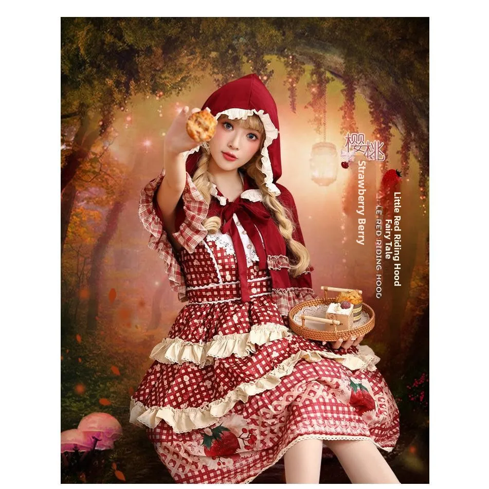 loween Petit chaperon rouge tenue Lolita Stberry Berry Plaid ensemble ethnique scène Costume traditionnel chinois femmes Cl...