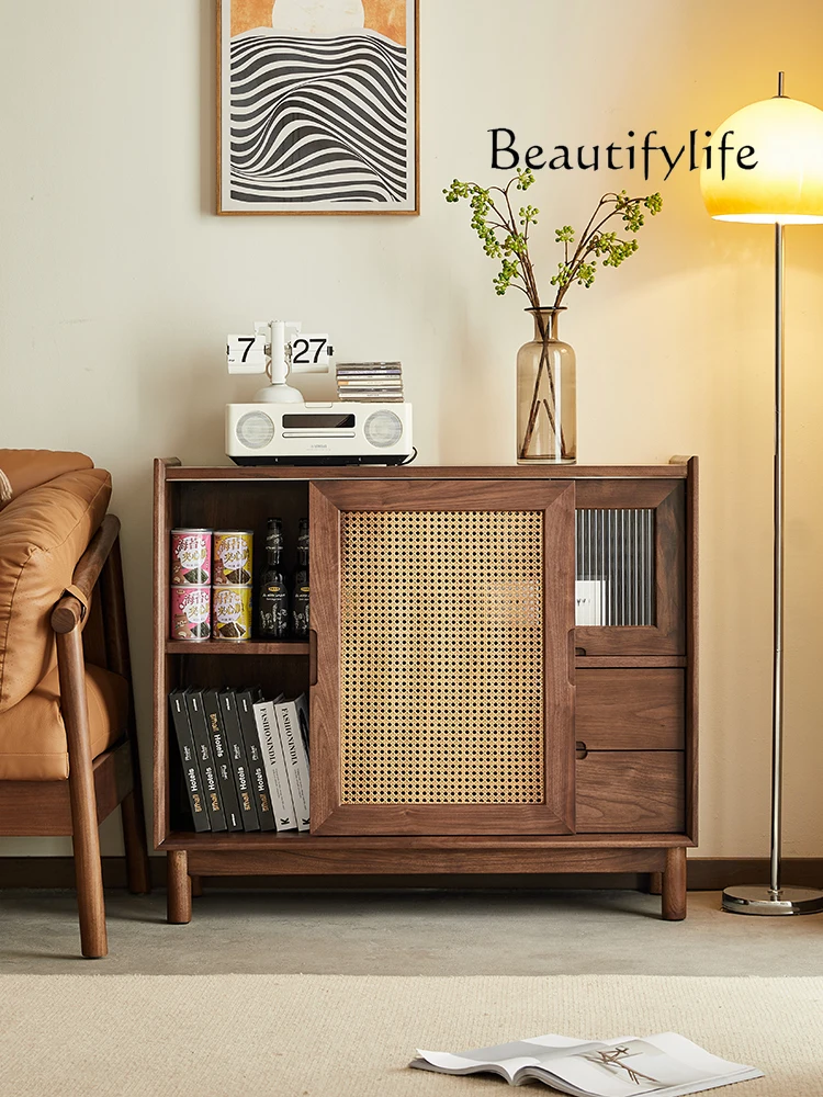 

Nordic Solid Wood Sideboard Cabinet Modern Minimalist North American Black Walnut Tea Cabinet