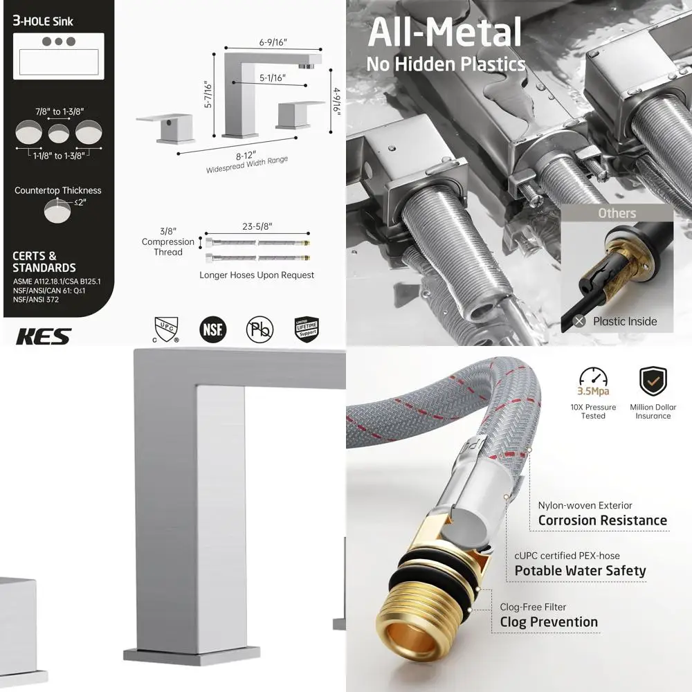 

8 Widespread 3-Hole Vanity Sink Faucet with Hose, Brushed SUS304 Stainless Steel Finish, L4350LFF12-BS