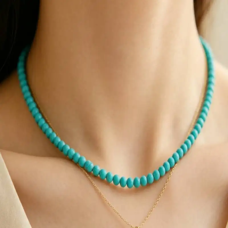 6MM Handmade Natural Turquoise Bead 18in Necklace, Men's Cuff Button Necklace, Ramadan Prayer Bead, Women's Meditation view 5