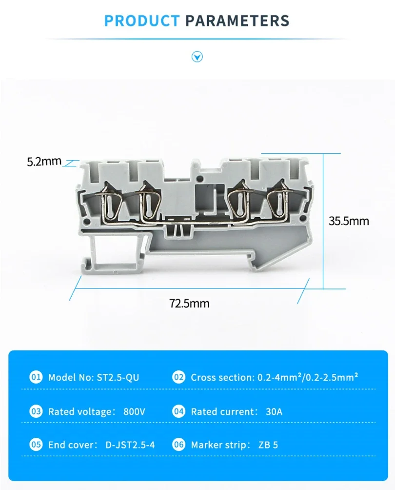 ST-2.5-QUATTRO 90Pcs Wire Connectors Return Pull Type 4 Conductors Spring Wiring Din Rail Terminal Block Connector