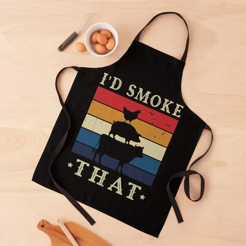 

I'd Smoke That Perfect Pitmaster Gift Meat Grilling Barbecue Meat Smoker Apron Professional Barber Home And Kitchen Apron