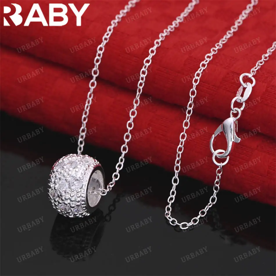 

URBABY 40-75cm 925 Sterling Silver Zircons Ball Pendant Necklace For Women Men Creativity Gifts Street All-match Party