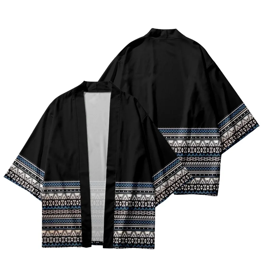 

Japanese Streetwear Geometry Kimono Cardigan Women Men Yukata Harajuku African Robe Cosplay Haori Shirt Traditional Clothes