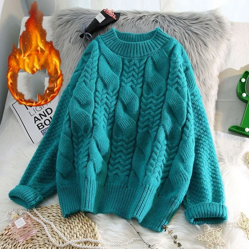 Autumn Winter New Women\'s Pullovers Crew Neck Fried Dough Twists Versatile Tops Fashion Vintage Loose Long Sleeve Sweaters