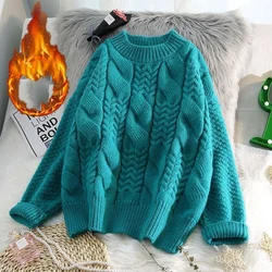 Autumn Winter New Women's Pullovers Crew Neck Fried Dough Twists Versatile Tops Fashion Vintage Loose Long Sleeve Sweaters