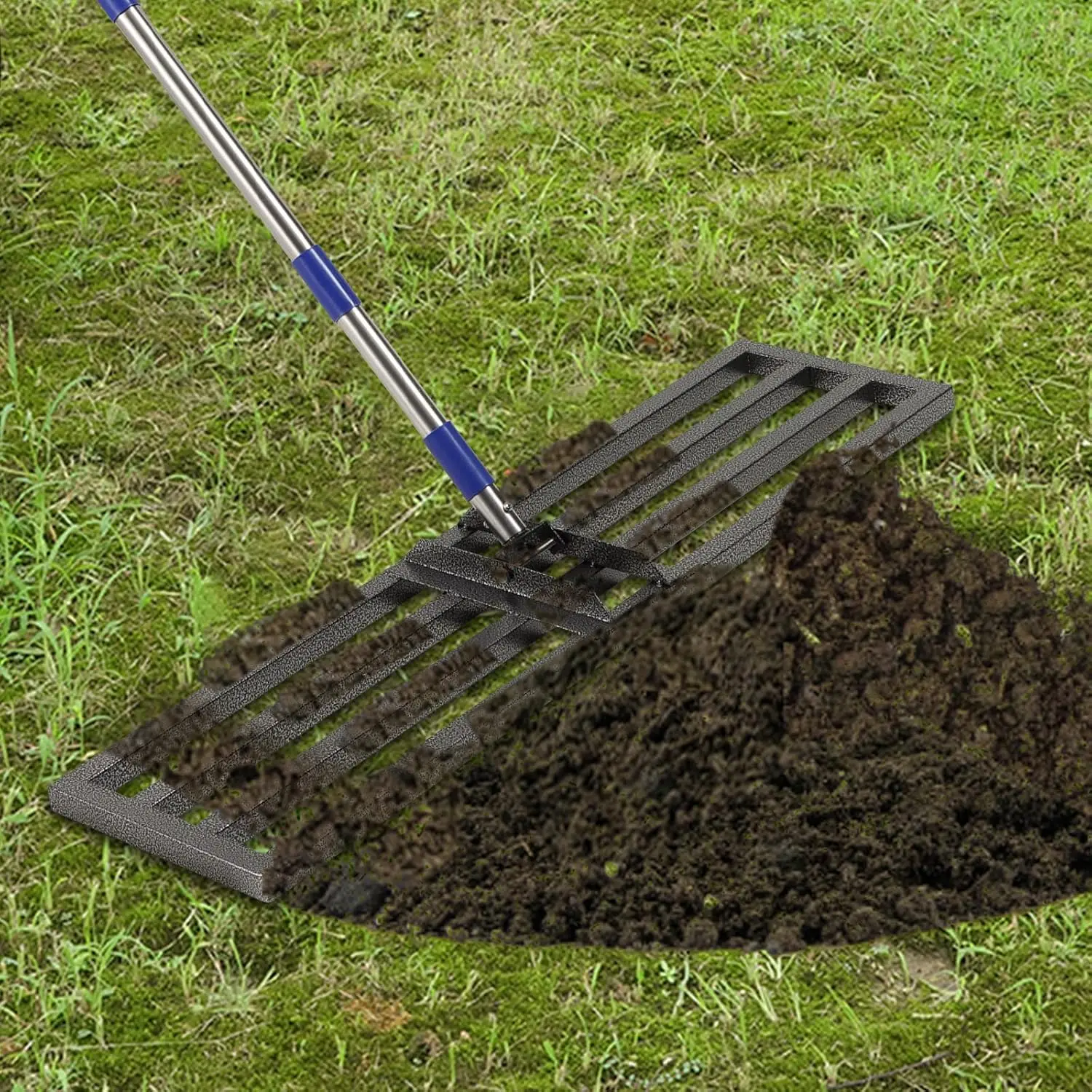 

Leveling Rake, 6 FT Tall & 1 Inch Diameter Adjustable Long Handle Level Rake, 30\u201D x 10\u201D Black Heavy Duty Leveler