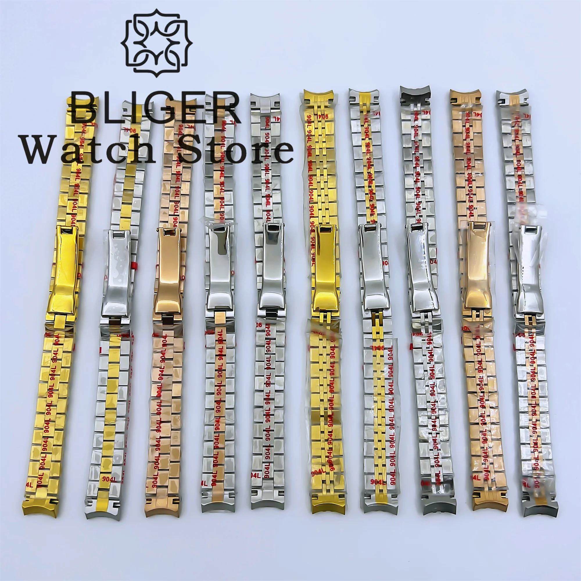 BLIGER 13mm 904L Steel President Middle Gold Two Tone Watch Bracelet Fit 26mm Watch Case Watch parts