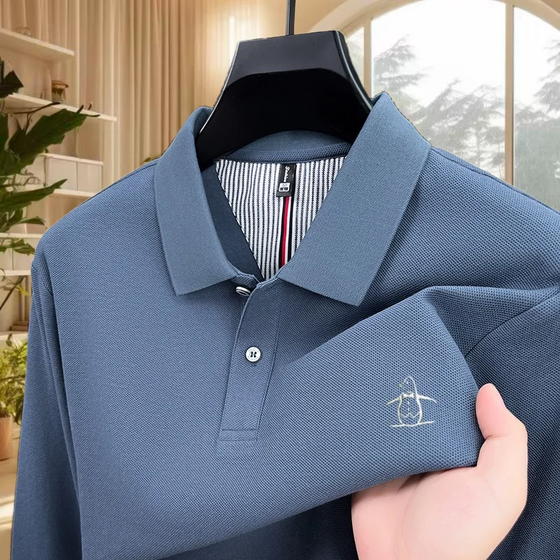 

100% pure cotton trendy brand spring autumn boutique comfortable long sleeved high-end men' brand penguin embroidered polo shirt