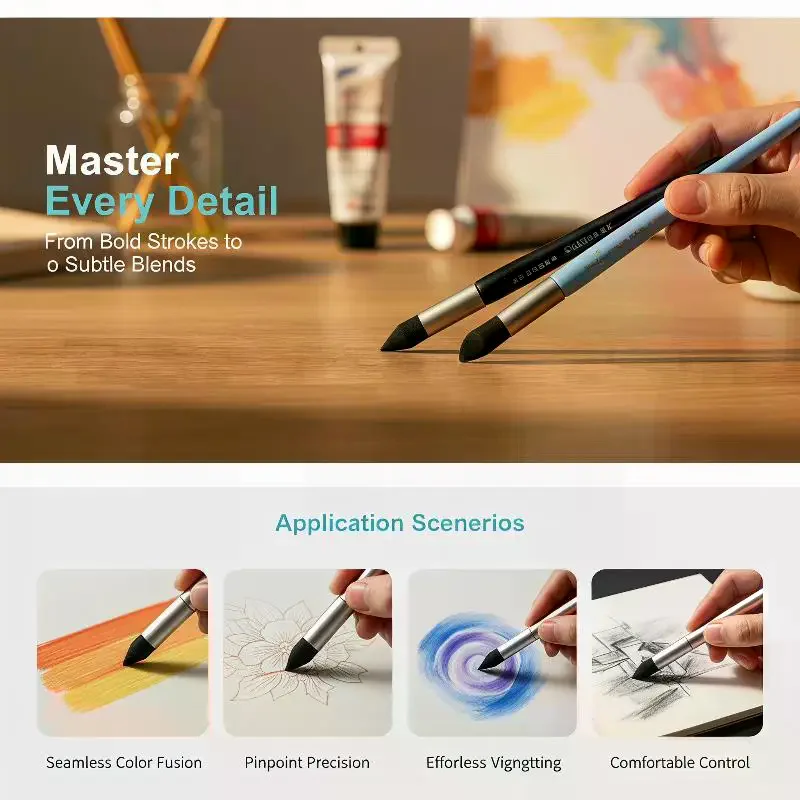 Soft Sponge Smudge Pens for Oil Pastels, Multi-Shape Mixing Stumps for Seamless , Perfect for Artists Drawing & Painting