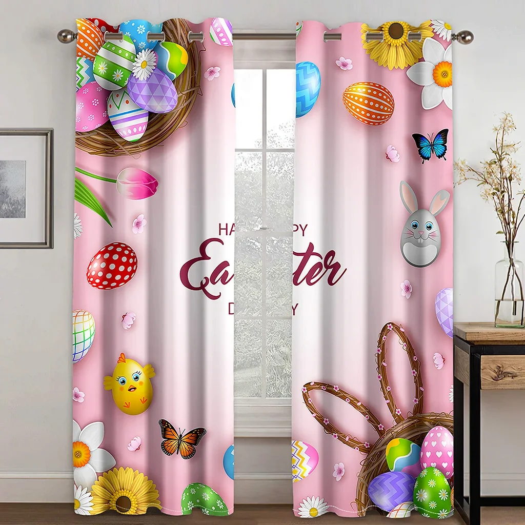 Easter Bunny Couple Curtains for Living Dining Room Bedroom Digital Print Curtains No Hole Punching Window Decor for All Rooms