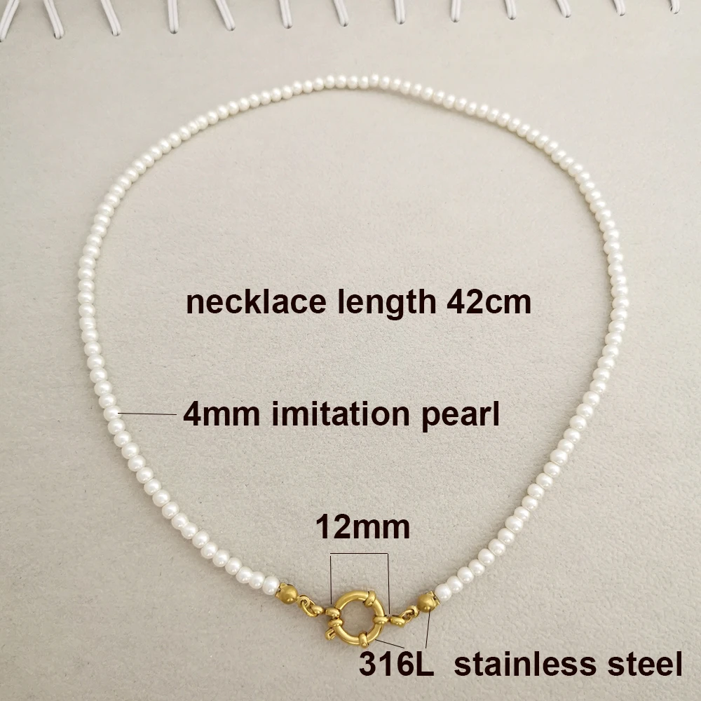 Imitationsperlen-Halskette Armband Damen Choker Edelstahl Federverschluss Kette Basic DIY Goldfarbe Silberverschluss Wasserdicht – Detail 1