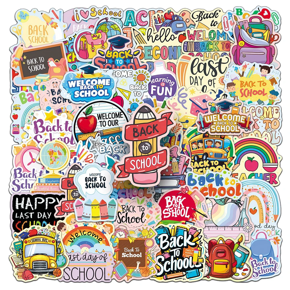 

10/30/50pcs Funny Cartoon Back To School Stickers Cute Decals for Kids Toy Suitcase Stationery Phone Diary Graffiti Sticker Gift