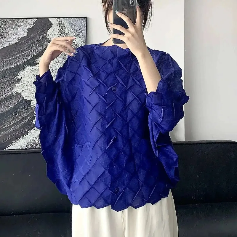 

Pleated Casual Shirt Women's Stand Collar Single Breasted Solid Color Blouses 2026 Female Autumn New Clothing 2Z2267
