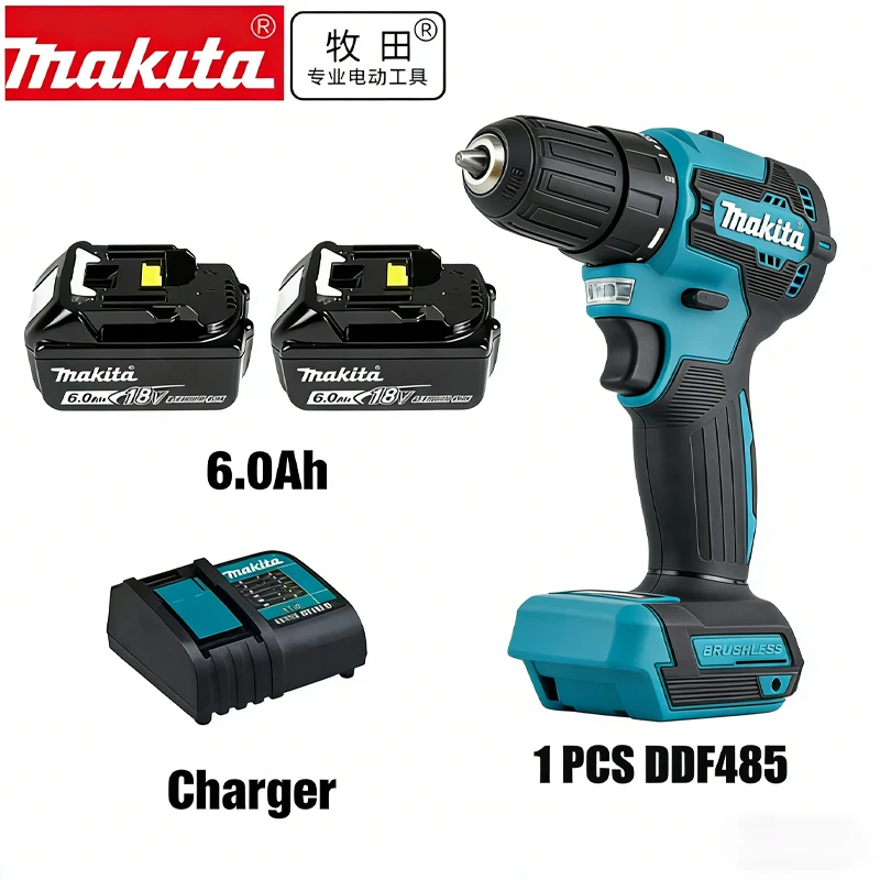 

Аккумулятор Аккумуляторная бесщеточная дрель-шуруповерт Makita DDF485 10 мм, компактная, многофункциональная, ударная, перезаряжаемая