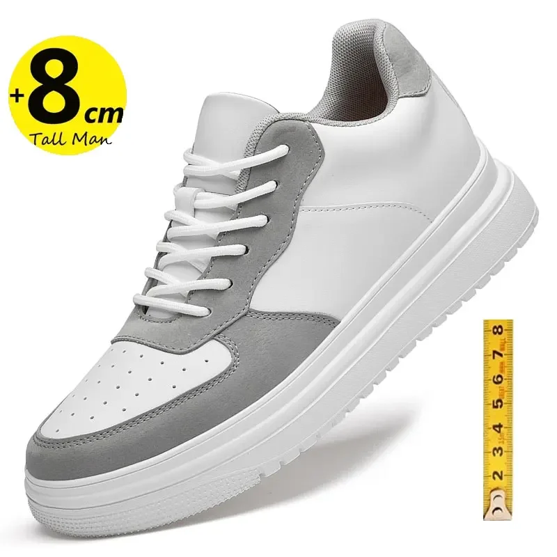 Buty z naturalnej skóry nowa wysokość dla mężczyzn 8cm niewidoczne trampki z windą sportowe zapatillas de Hombre duży rozmiar 46 luksusowy