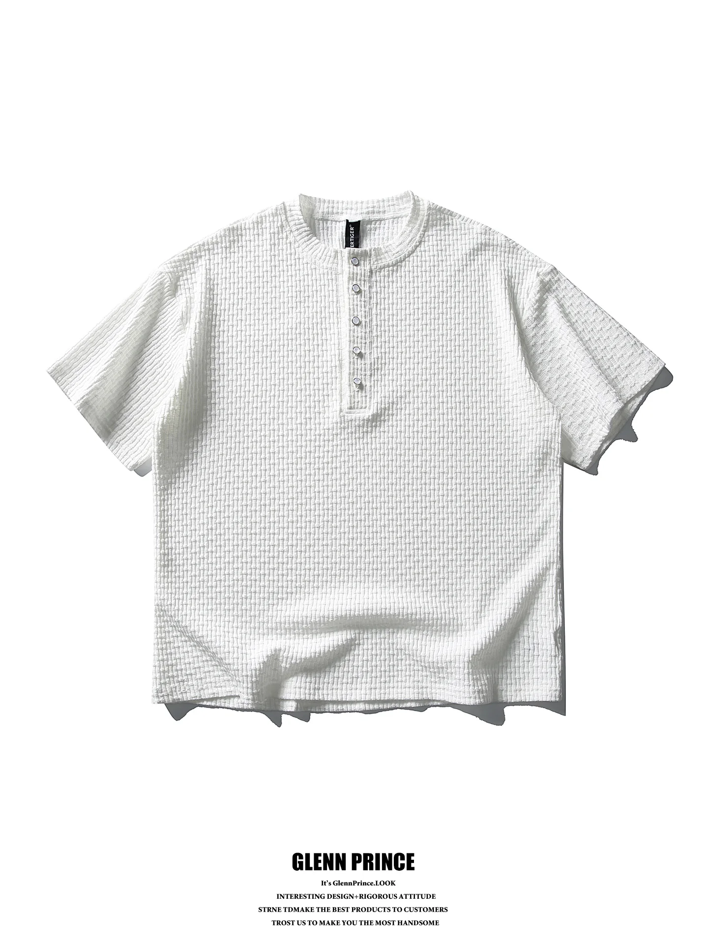 

GPstudio Men's Knitted Short Sleeve T-shirt Casual Henry Collar Summer Fashion Breathable Polyester Cotton Blend Top