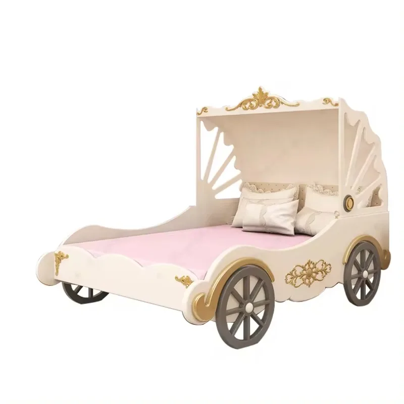 Customizable luxury children bed modern elegant princess carriage 1.5m solid wood kids' pink bed for girls